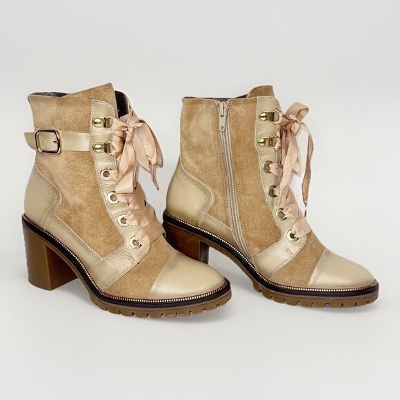 Softwaves Sahara Boots Leather Suede Ribbon Tie Chunky Lug Combat Boho Tan 36/6 - Picture 2 of 16